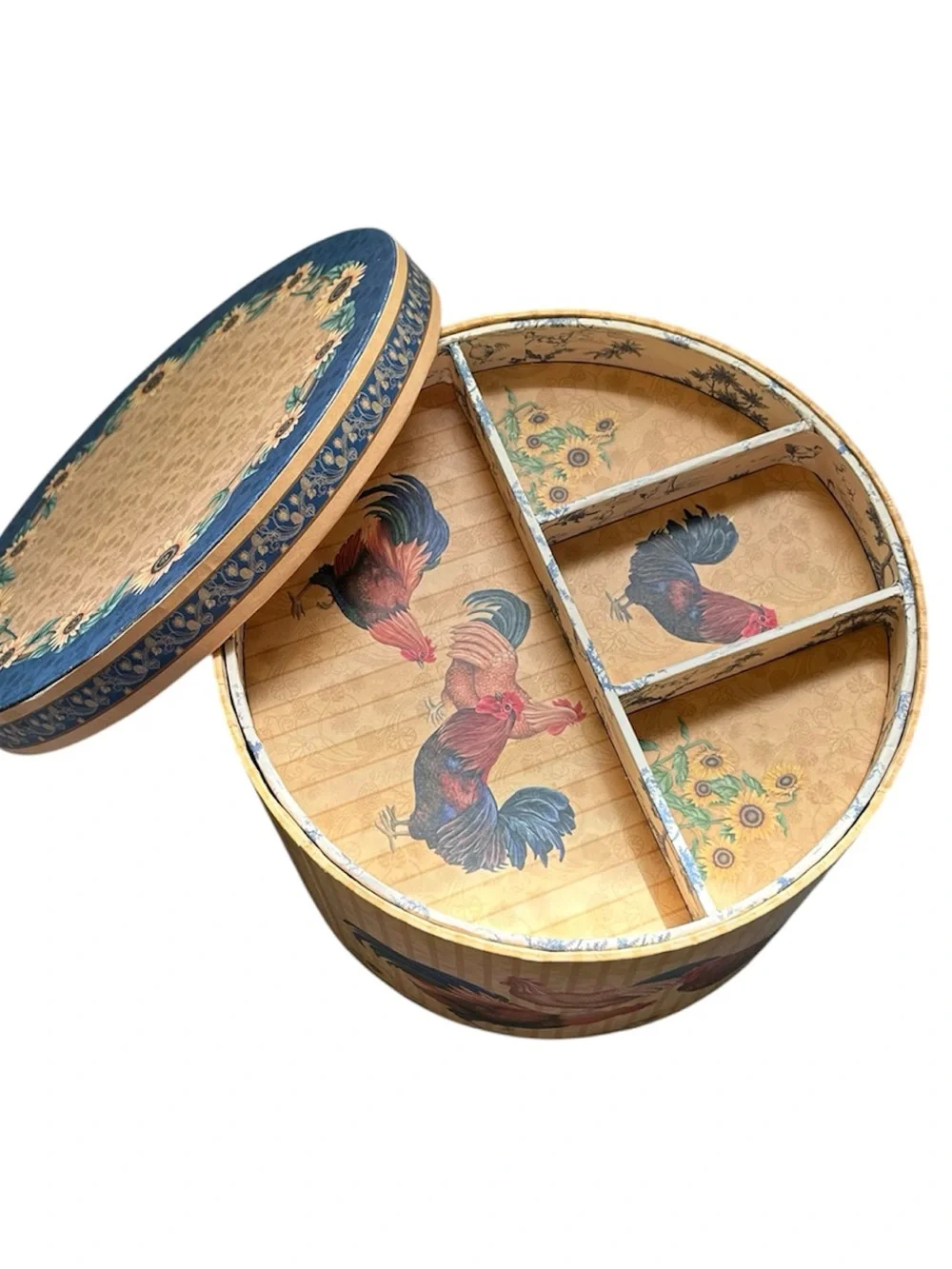 Farmhouse Rooster & Sunflower Print Sewing/Hat/Organizer Box